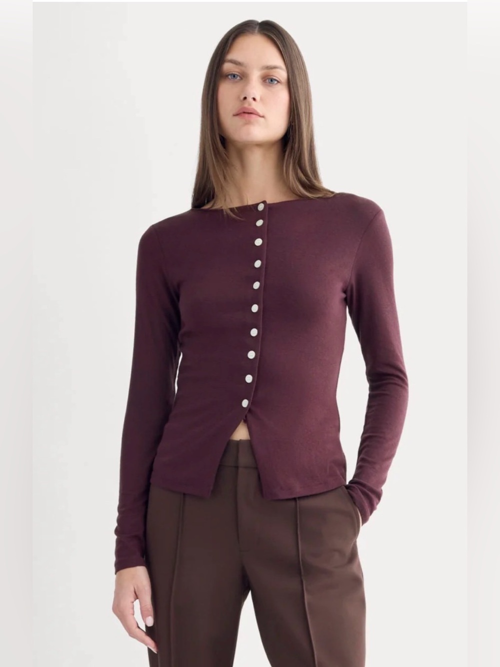 New Everlane BUTTON-UP TOP IN BUTTERLUXE Deep Plum Size M